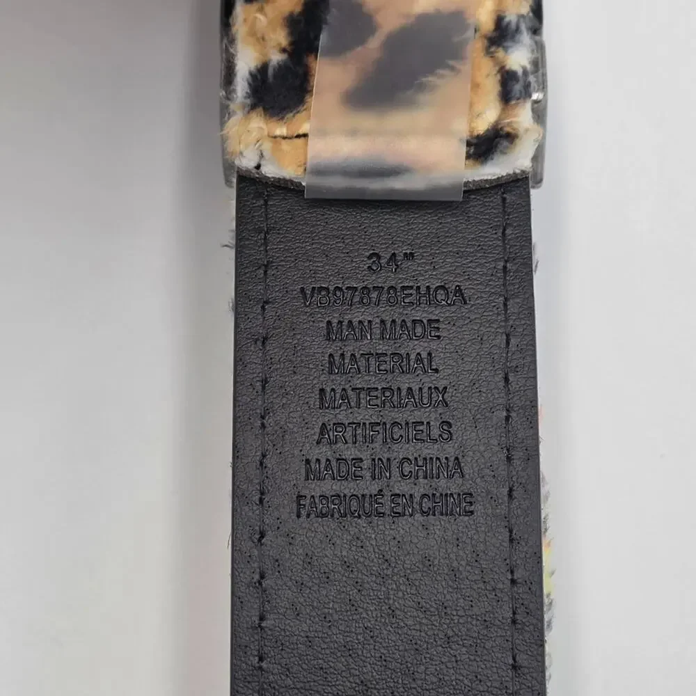 Ed Hardy Men's Size 34 Faux Fur Belt Leopard Print Plush Studded New
